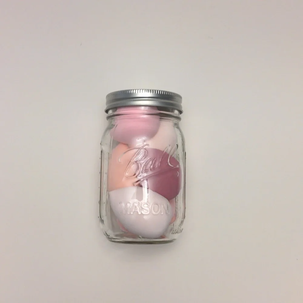 Beauty Blenders in Glass Mason Jar Pink  set of 7